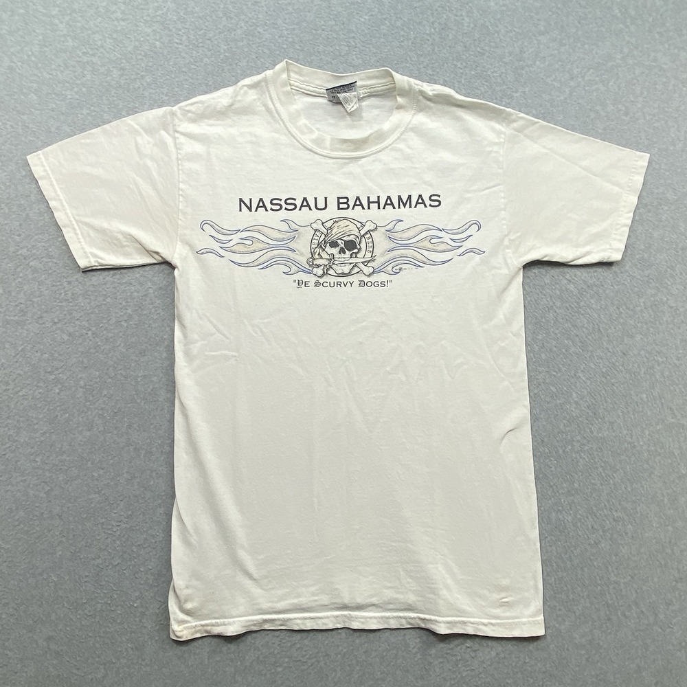 VTG Nassau Bahamas‎ De Scurvy Dogs Skull Pirate Flames T-Shirt Sz S Distressed